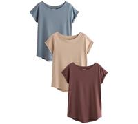 NEXT Femme, T-Shirts à Manches Courtes, 100% Coton (Lot de 3) Bleu/Brun/Neutre 54