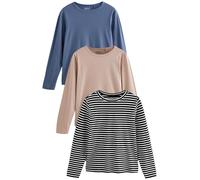 NEXT Femme T-Shirts Manches Longues 100% Coton, Lot de 3 Multi-Couleurs S