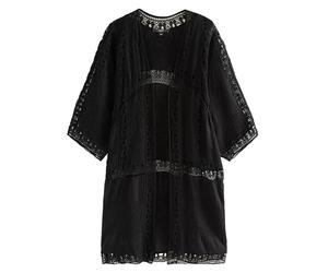 NEXT Femme Tunique Longue Style Kimono Black Crochet Medium
