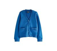 NEXT Fille Cardigan pour l'école en Jersey de Coton Majoritaire avec Poches à Volant Bleu 8 Ans