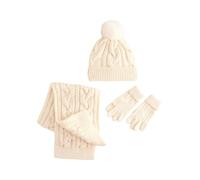 NEXT Fille Ensemble Bonnet torsadé, écharpe et Gants Écru 5 Ans