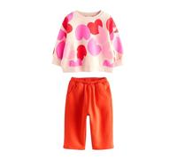 NEXT Fille Ensemble sweat et pantalon de jogging large Pink/Red Heart 2 Ans-3 Ans