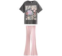 NEXT Fille Ensemble t-shirt et pantalon évasé côtelé 100% coton Rose motif fleurs 7 Ans