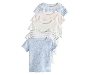 NEXT Fille Haut côtelé à Manches Courtes, Lot de 5 Bleu 2 Ans-3 Ans