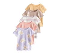 NEXT Fille Haut côtelé à Manches Courtes, Lot de 5 Naturel 6 Ans-7 Ans