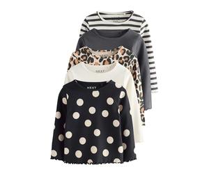 NEXT Fille Haut côtelé à Manches Longues, Lot de 5 Noir/Blanc 18 Mois-24 Mois