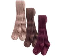 NEXT Fille Lot de 3 collants torsadés en coton majoritaire Pink Berry Red and Chocolate Brown 3 Ans