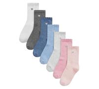 NEXT Fille Lot de 7 paires de chaussettes de sport enrichies en coton avec cœur brodé Multi-couleurs 31