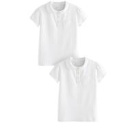NEXT Fille Polo d’école en Coton Majoritaire avec col festonné, Lot de 2 Blanc 7 Ans