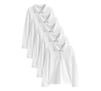 NEXT Fille Polo d’école Slim à Manches Longues 100% Coton, Lot de 5 Blanc 9 Ans