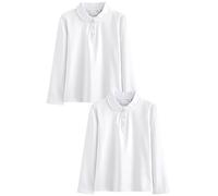 NEXT Fille Polo d'école en Coton Extensible à Manches Longues et col à Volants, Lot de 2 Blanc 14 Ans