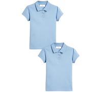 NEXT Fille Polo Standard à Manches Courtes 100% Coton, Lot de 2 Bleu 7 Ans