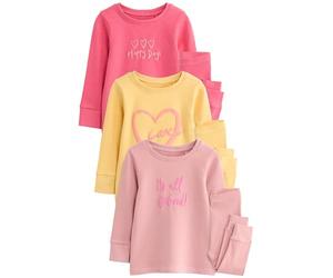 NEXT Fille Pyjama Douillet 100% Coton imprimé, Lot de 3 Slogan Rose/Jaune 3 Ans-4 Ans