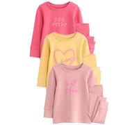 NEXT Fille Pyjama Douillet 100% Coton imprimé, Lot de 3 Slogan Rose/Jaune 6 Ans-7 Ans