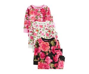 NEXT Fille Pyjama Douillet à Fleurs, Lot de 3 Pink/Black 18 Mois-24 Mois