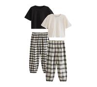 NEXT Fille Pyjamas tissés à Carreaux, Lot de 2 Noir/Blanc 8 Ans