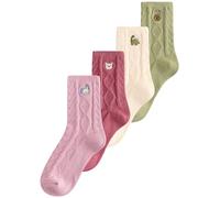 NEXT Fille Socquettes brodées et torsadées en coton majoritaire, 4 paires Pink, Green, Oatmeal and Plum Red 31