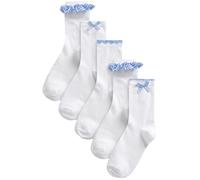 NEXT Fille Socquettes d'école vichy en coton majoritaire, lot de 5 paires Bleu 31