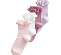 NEXT Fille Socquettes en coton majoritaire à volants, lot de 4 Multi-couleurs 31-36