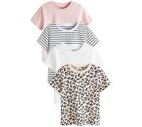 NEXT Fille T-Shirt, Lot de 4 Rose/Stripe/Animal 7 Ans