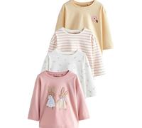 NEXT Fille T-Shirts à Manches Longues avec Lapin brodé, Lot de 4 Rose/Blanc 4 Ans-5 Ans