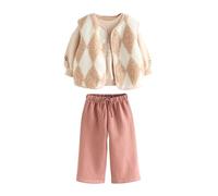 NEXT Fille Veste sans manches, sweat et pantalon de jogging large, 3 pièces Neutral Teddy Bear 3 Ans-4 Ans