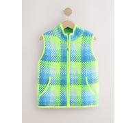 Next Fluro Green/Blue Check Zip-Up Knitted Brushed Gilet