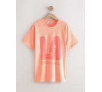 Next Fluro Orange Oversized Washed Bright LA City Graphic Print Short Sleeve Crew Neck T-Shirt