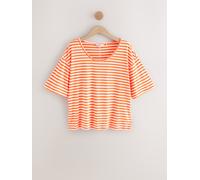 Next Fluro Orange Stripe Linen Modal Blend Soft Touch Scoop Neck T-Shirt