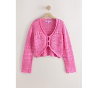 Next Fluro Pink Cropped Wide Sleeve Pointelle 100% Cotton Cardigan