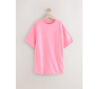 Next Fluro Pink Raw Hem Detail Washed 100% Cotton Crew Neck Dress Fluro Pink Medium (EU 40-42)