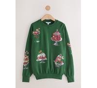 Next Forest Green Christmas Food Sequin Embroidered Long Sleeve Crew Neck Sweatshirt