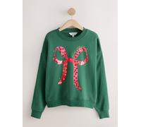 Next Forest Green/Red Christmas Sequin Bow Graphic Long Sleeve Sweatshirt