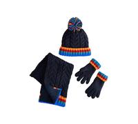 NEXT Garçon Bonnet, écharpe et Gants, 3 pièces Navy with Rainbow Rib 11 Ans
