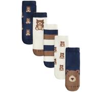 Next Garçon Chaussettes en coton majoritaire, 5 paires Navy/Ecru Bear 19