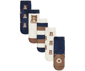 NEXT Garçon Chaussettes en coton majoritaire, 5 paires Navy/Ecru Bear 19-22