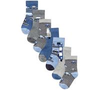 NEXT Garçon Chaussettes en coton majoritaire, 7 paires Blue Stripes/Transport 23-25.5