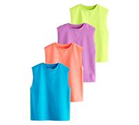 NEXT Garçon Débardeur Fluo, Lot de 4 Blue/Green/Coral/Purple 8 Ans