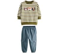 NEXT Garçon Ensemble pantalon de jogging militaire et sweat Green/Ecru Stripe 2 Ans-3 Ans