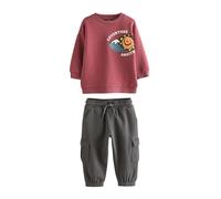 NEXT Garçon Ensemble pantalon de jogging militaire et sweat Rouge bordeaux 3 Ans-4 Ans