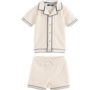 NEXT Garçon Ensemble polo en maille boutonné et short Écru 12 Mois