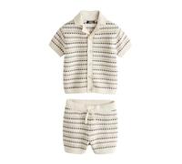 NEXT Garçon Ensemble polo en maille texturée avec col à revers et short Naturel 5 Ans-6 Ans