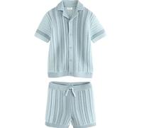 NEXT Garçon Ensemble short et chemise en crochet à manches courtes Bleu 6 Ans-7 Ans