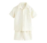 NEXT Garçon Ensemble short et chemise texturée à manches courtes et col à revers Ecru Texture Plain 5 Ans-6 Ans