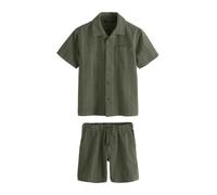 NEXT Garçon Ensemble short et chemise texturée à manches courtes Vert kaki
