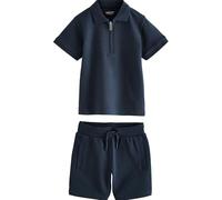 NEXT Garçon Ensemble Short et Polo à col zippé et Manches Courtes Navy Textured 12 Mois
