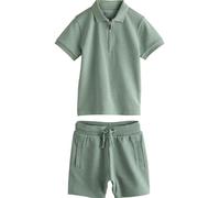 NEXT Garçon Ensemble Short et Polo à col zippé et Manches Courtes Sage Green Texture 5 Ans