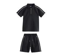 NEXT Garçon Ensemble short et polo à col zippé Noir 13 Ans