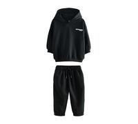 NEXT Garçon Ensemble sweat à capuche et pantalon de jogging avec inscription Noir 4 Ans-5 Ans