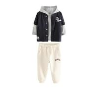 NEXT Garçon Ensemble sweat à capuche universitaire et pantalon de jogging Noir/blanc 3 Ans-4 Ans